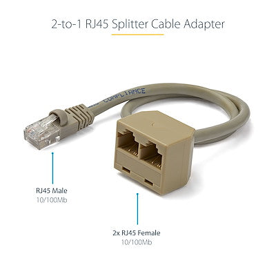 Cable Adaptador Multiplicador Divisor Splitter Rj45 2 A 1 - Hembra A Macho - Divisor Splitter Para Cable De Red Ethernet Rj45 - Startech.Com Modelo Rj45splitter