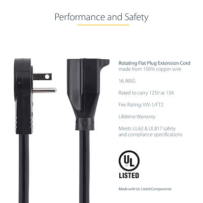 Cable De 1.8 Metros De Extension De Alimentacion - Cable Alargador De Corriente Rotativo Plano De 360deg - Nema 5-15p A Nema 5-15r - Startech.Com Modelo, Rtpac1016