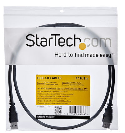 Cable De 1 Metro De Extension Alargador Pasivo Usb 3.0 Superspeed - Macho A Hembra Usb A - Extensor - Negro - Startech.Com Modelo, Usb3sext1mbk
