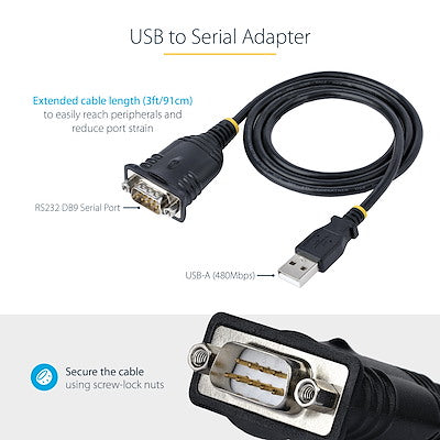 Cable De 1 Metro Usb A Serial, Convertidor Db9 Macho Rs232 A Usb, Prolific, Adaptador Usb A Serial Para Plc, Impresora, Escáner, Adaptador Usb A Puerto Com, Windows, Mac - Startech.Com Modelo, 1p3fp-Usb-Serial