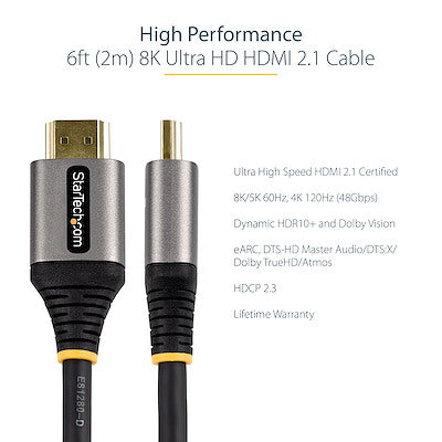 Cable De 2 Metros Hdmi 2.1 8k - Cable Hdmi Certificado De Ultra Alta Velocidad - 48gbps 8k 60hz 4k 120hz Hdr10+ Earc Ultra Hd - Startech.Com Modelo, Hdmm21v2m