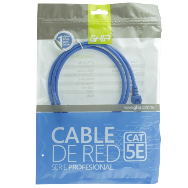 Cable De Red Ghia 1 Mettros 3 Pies Patch Cord Cat 5e Utp Azul 100cobre