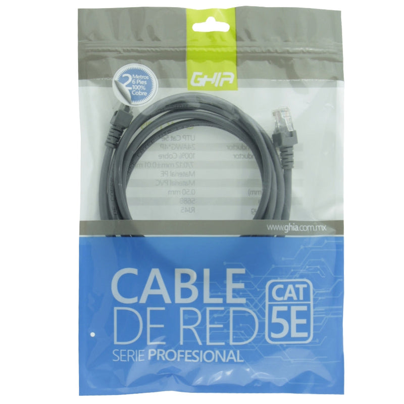 Cable De Red Rj45 Ghia 2 Metros 6 Pies Patch Cord Cat 5e Utp Gris 100cobre
