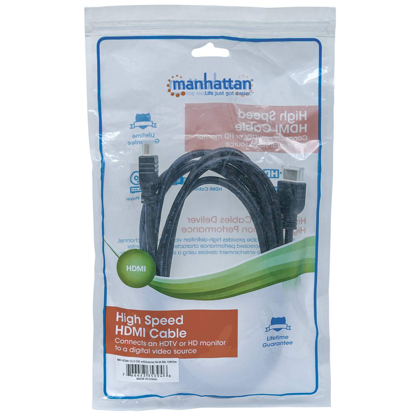 Cable Hdmi Alta Velocidad Con Ethernet Macho-Macho Para Pared 3 Metros Manhattan 353946