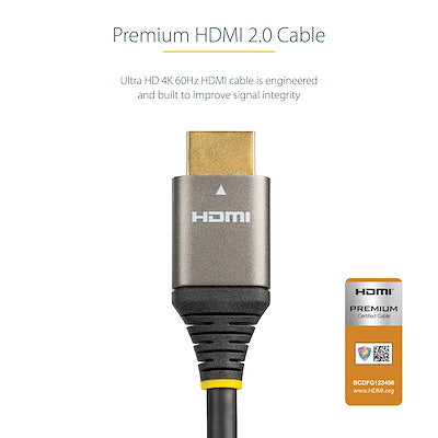 Cable Hdmi De 2 Metros - 2.0 Certificado Premium - Cable Hdmi Con Ethernet De Alta Velocidad Ultra Hd 4k 60hz - Hdr10, Arc - Cable De Video Hdmi Uhd - Para Monitores Uhd - M/M - Startech.Com Modelo Hdmmv2m