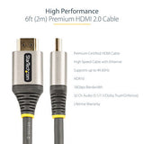 Cable Hdmi De 2 Metros - 2.0 Certificado Premium - Cable Hdmi Con Ethernet De Alta Velocidad Ultra Hd 4k 60hz - Hdr10, Arc - Cable De Video Hdmi Uhd - Para Monitores Uhd - M/M - Startech.Com Modelo Hdmmv2m