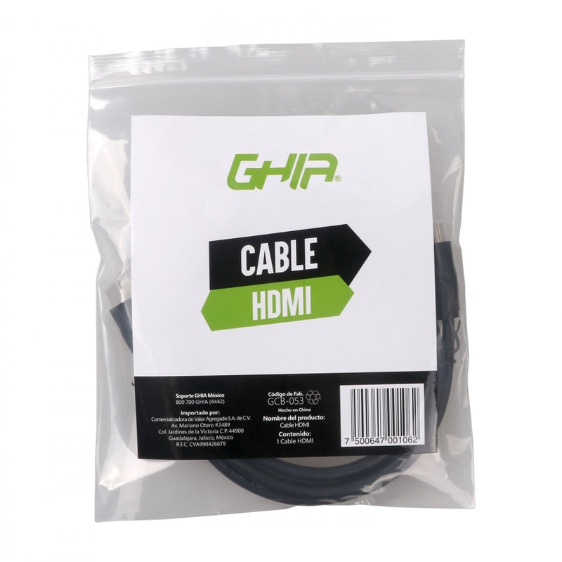 Cable Hdmi Ghia 1.8 Metros 19p 4k A 60 Hz 3d Bolsa Economico