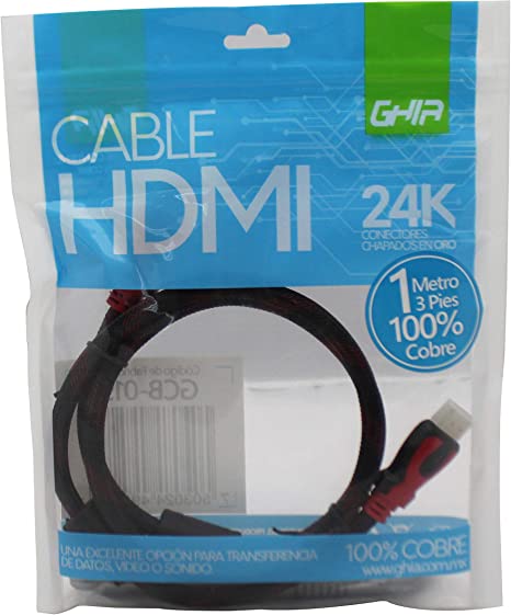 Cable Hdmi Ghia 1 Metro Reforzado Para Uso Rudo Cobre 4k A 24 Hz Ethernet Bolsa