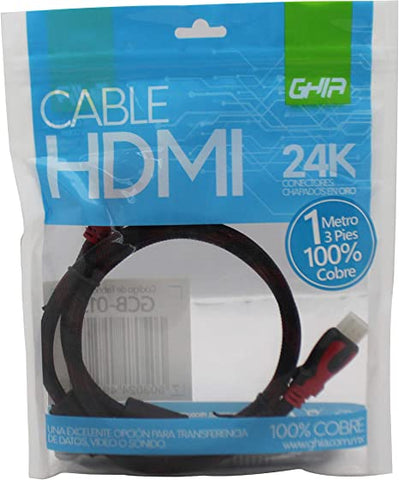 Cable Hdmi Ghia 1 Metro Reforzado Para Uso Rudo Cobre 4k A 24 Hz Ethernet Bolsa