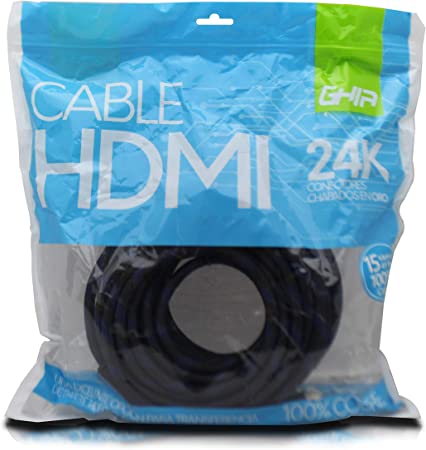 Cable Hdmi Ghia 15 Metros Reforzado Para Uso Rudo Cobre 4k A 60hz Ethernet Bolsa