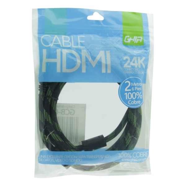 Cable Hdmi Ghia 2 Metros Reforzado Para Uso Rudo Cobre 4k A 24hz Ethernet Bolsa