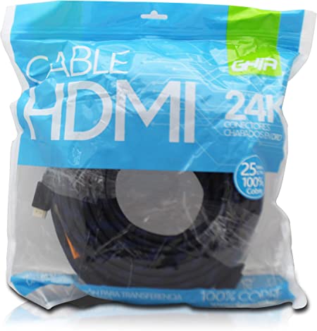 Cable Hdmi Ghia 25 Metros Reforzado Para Uso Rudo Cobre 4k A 60hz Etherner Bolsa