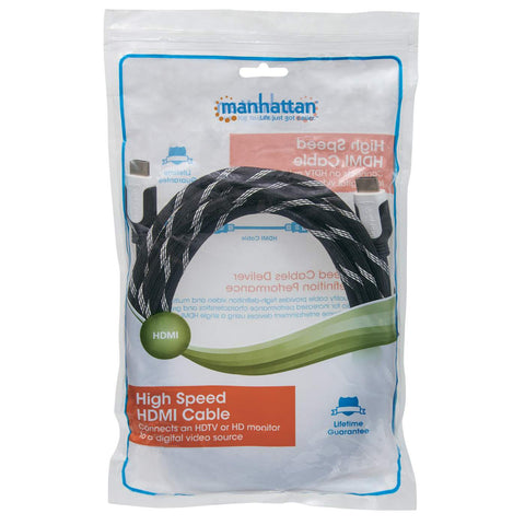 Cable Hdmi Manhattan 2.0 Cubierta Textil Macho A Macho 3.0 Metros Negro Con Blanco 354783