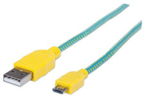 Cable Manhattan Usb 2.0 A - Micro B 1.0 M Turquesa Con Amarillo 394000