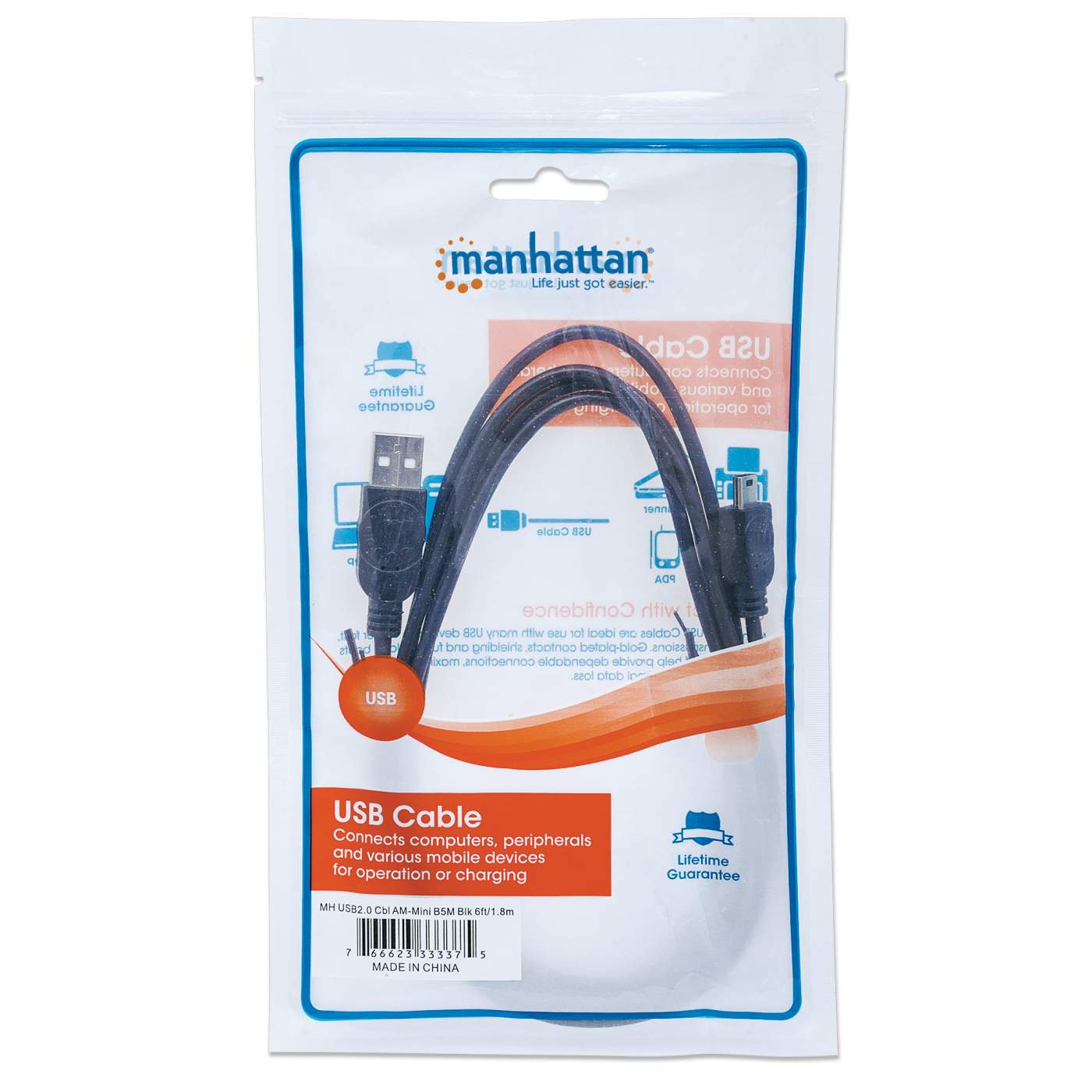 Cable Manhattan Usb A Macho - Mini B Macho 1.8M Negro 333375