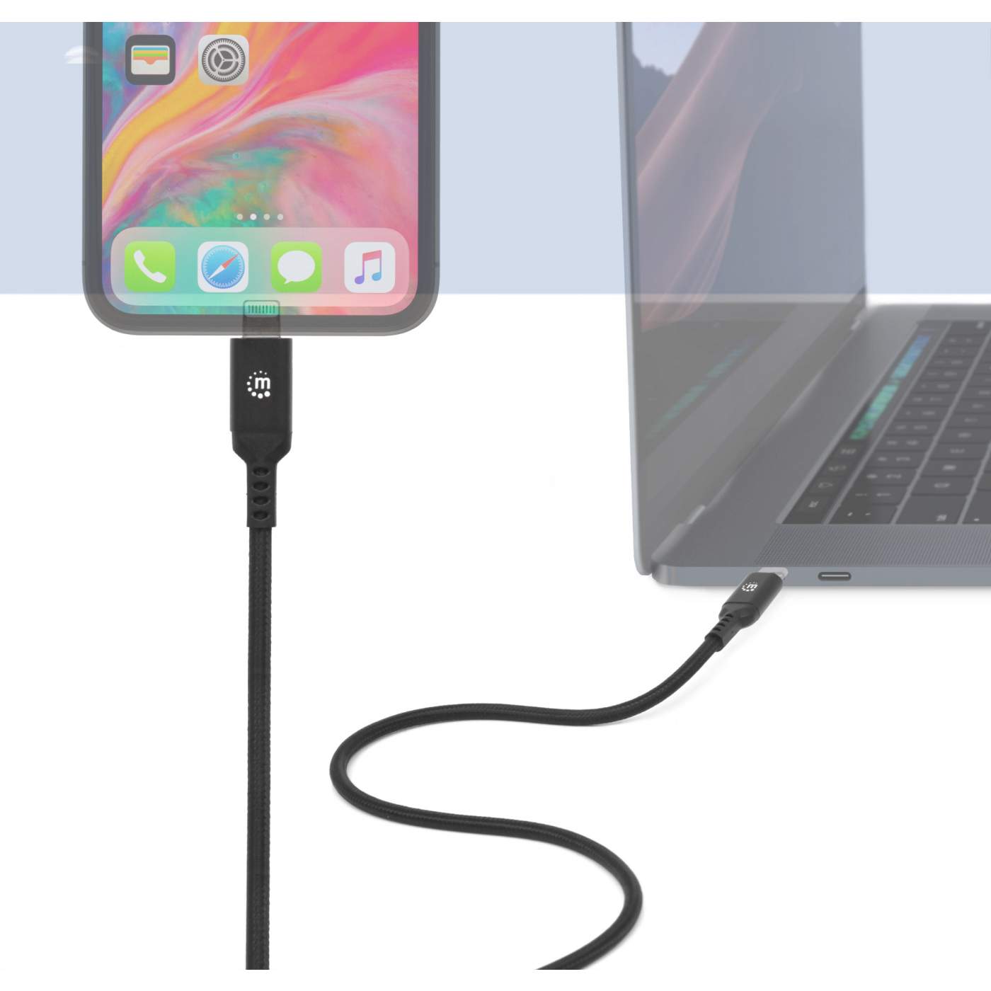 Cable Manhattan Usb-C A Lightning 0.5 Metros Negro Carga Y Sincroniza 394192