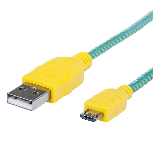 Cable Manhattan Usb V2.0 A-Micro B 1.0 Metros Textil Turquesa Con Amarillo 352710