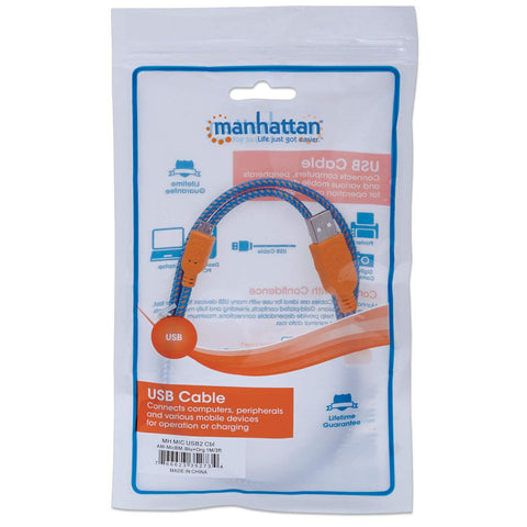 Cable Manhattan Usb V2 A-Micro B 1.0 Metros Textil Naranja Con Azul Bolsa 352734