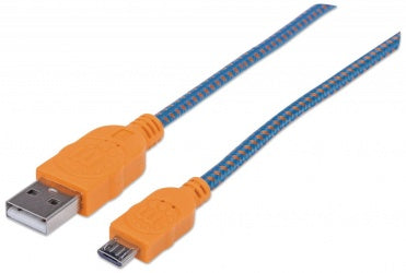 Cable Manhattan Usb V2 A-Micro B 1 Metros Textil Naranja Con Azul Blister 394024