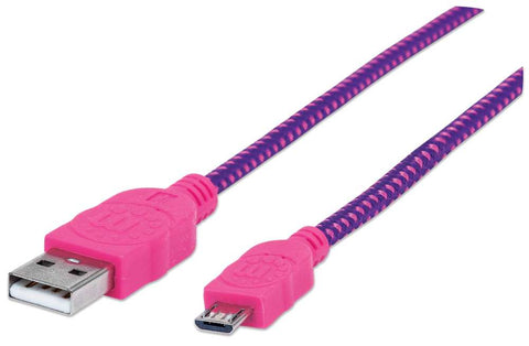 Cable Manhattan Usb V2 A-Micro B 1 Metros Textil Rosa Con Morado Blister 394048