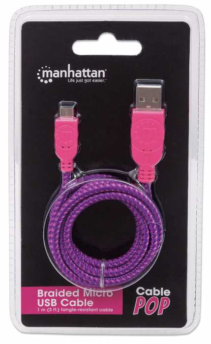Cable Manhattan Usb V2 A-Micro B 1 Metros Textil Rosa Con Morado Blister 394048