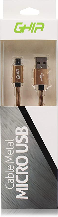 Cable Micro Usb Forro Metalico Ghia 1.0 Metros Usb 2.1 Cargador Y Transferencia De Datos Dorado