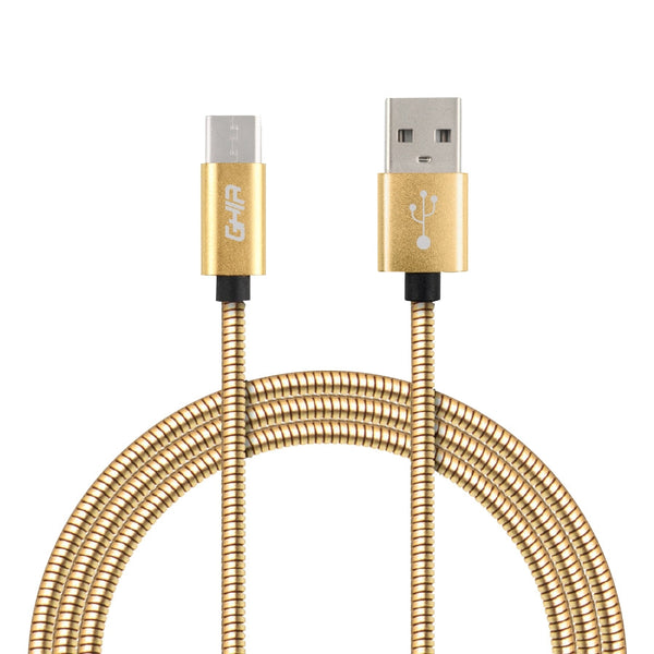 Cable Micro Usb Forro Metalico Ghia 1.0 Metros Usb 2.1 Cargador Y Transferencia De Datos Dorado