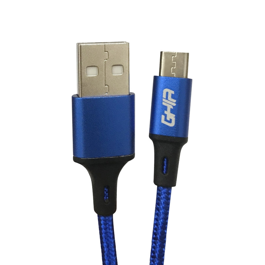 Cable Micro Usb Ghia Nylon Color Azul De 1 Metro