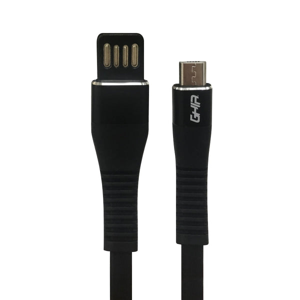 Cable Micro Usb Ghia Plano Reversible, Bilateral Color Negro De 1 Metro