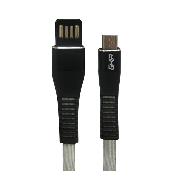 Cable Micro Usb Ghia Plano Reversible Color Gris Con Negro De 1 Metro