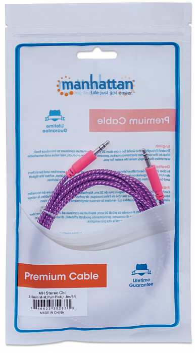 Cable Stereo Manhattan Macho-Macho (Stereo) 1.8 Metros Textil Morado Con Rosa 352833