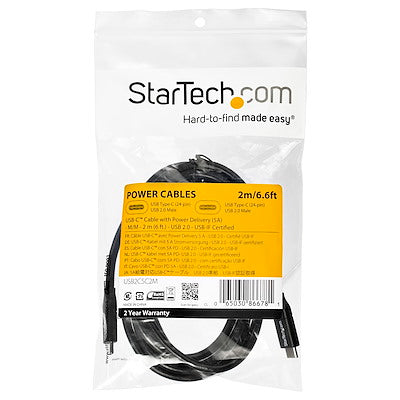 Cable Usb-C De 2m A Usb-C Con Capacidad Para Entrega De Alimentación De 5a (100w) - Usb Tipo-C - Cable De Carga Usb-C - Usb 2.0 - Startech.Com Modelo Usb2c5c2m
