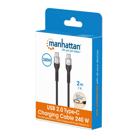 Cable Usb-C Manhattab V2.0, C-C 2.0M 480Mbps 240W Ne 356367