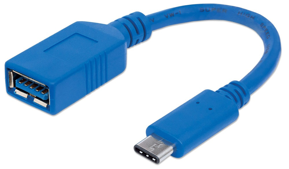 Cable Usb-C Manhattan C Macho-A Hembra 15cm Azul 3amp 353540