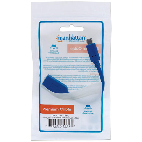 Cable Usb-C Manhattan C Macho-A Hembra 15cm Azul 3amp 353540