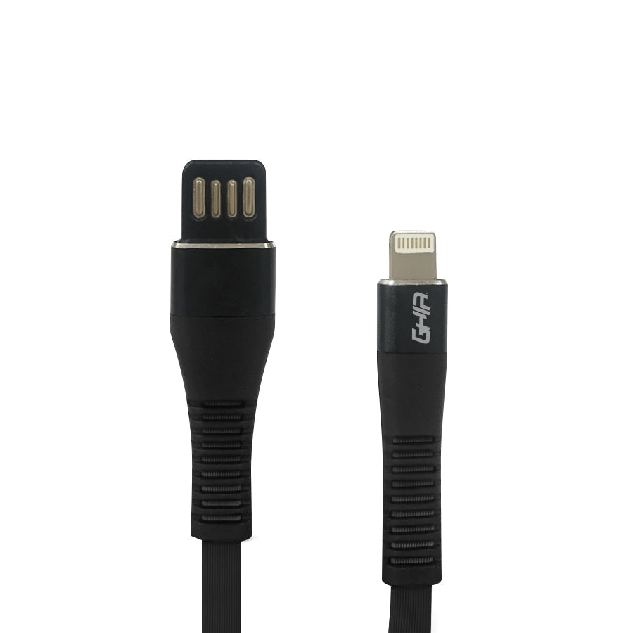 Cable Usb Ghia Tipo Lightning Plano Reversible Color Negro De 1 Metro