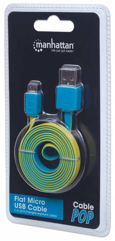 Cable Usb Manhattan V2.0 A-Micro B 1.0 Metros Plano Azul Con Amarillo 391436