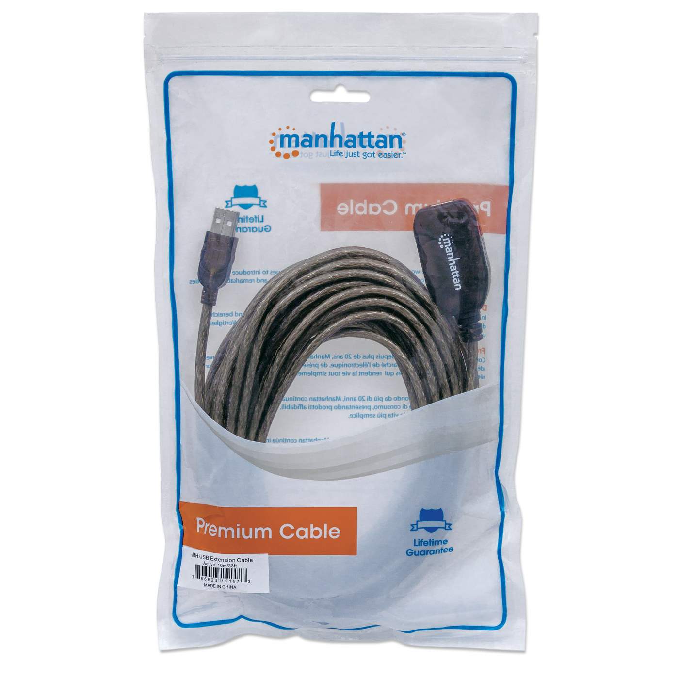 Cable usb manhattan v2.0 ext. Activa 10.0 metros bolsa 151573