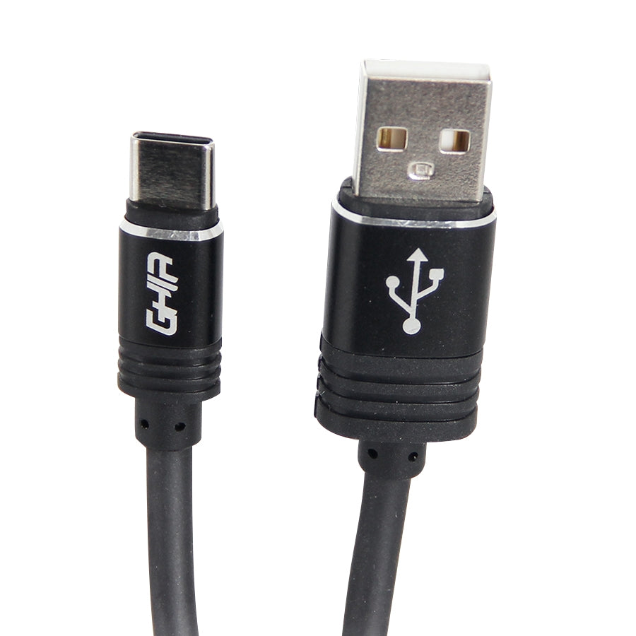 Cable Usb Tipo C Ghia 2.0 Metros, Datos Y Carga, Color Negro