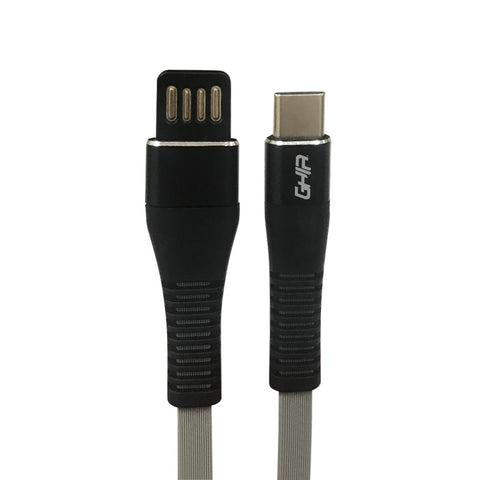 Cable Usb Tipo C Ghia Plano Reversible Color Gris Con Negro De 1 Metro