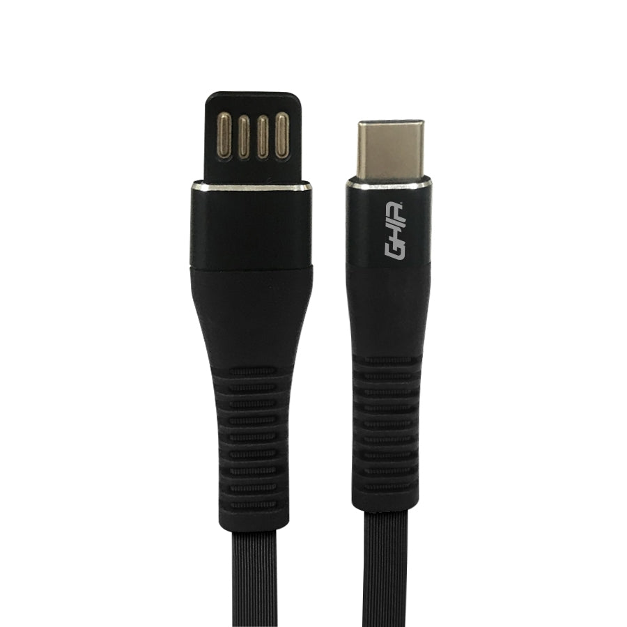 Cable Usb Tipo C Ghia Plano Reversible Color Negro De 1 Metro