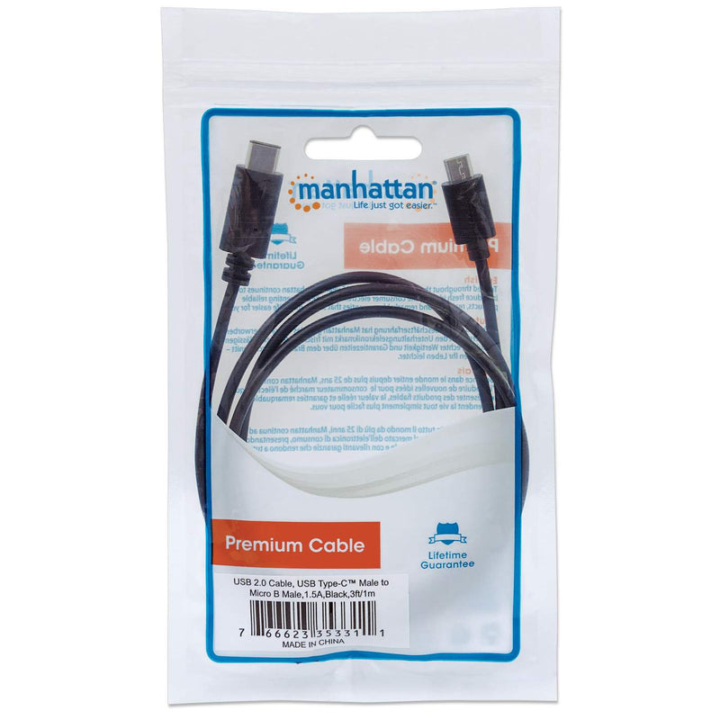 Cable Usb Tipo-C Manhattan, Cm-Micro Bm 1.0 Metros Negro 353311