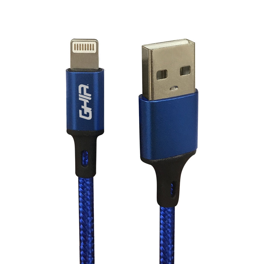 Cable Usb Tipo Lightning Ghia 1 Metro Nylon Color Azul