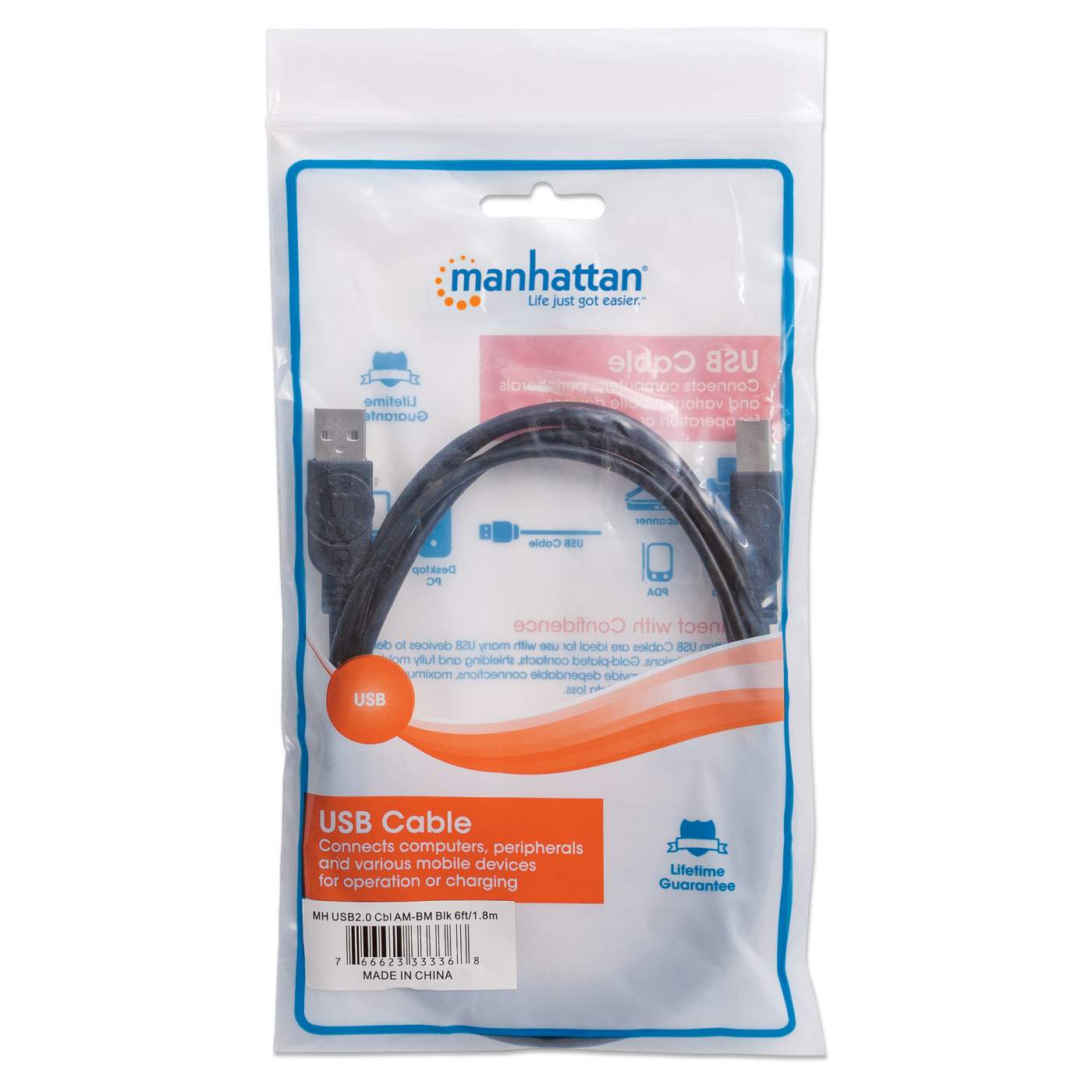 Cable Usb V2.0 Manhattan A-B 1.8 Metro Negro 333368