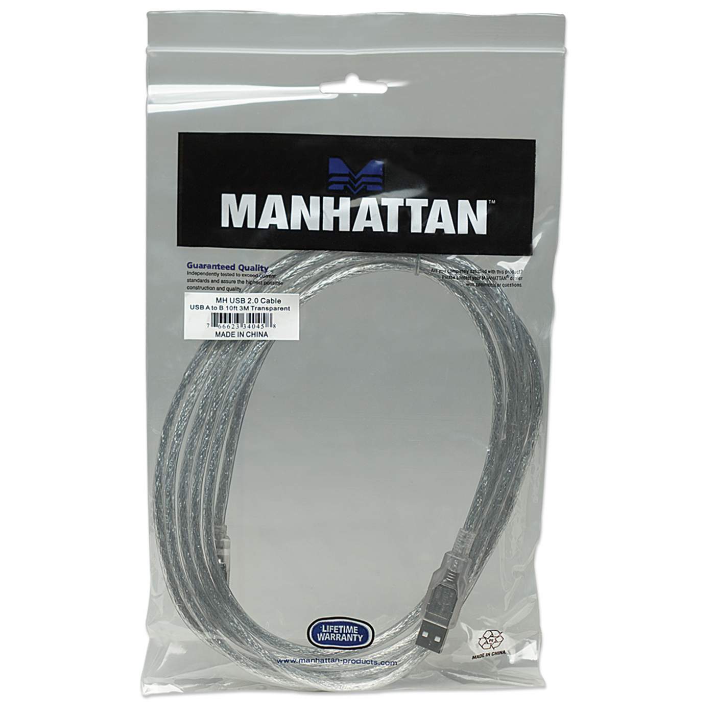 Cable Usb V2.0 Manhattan A-B 3.0 Metros, Plata 340458
