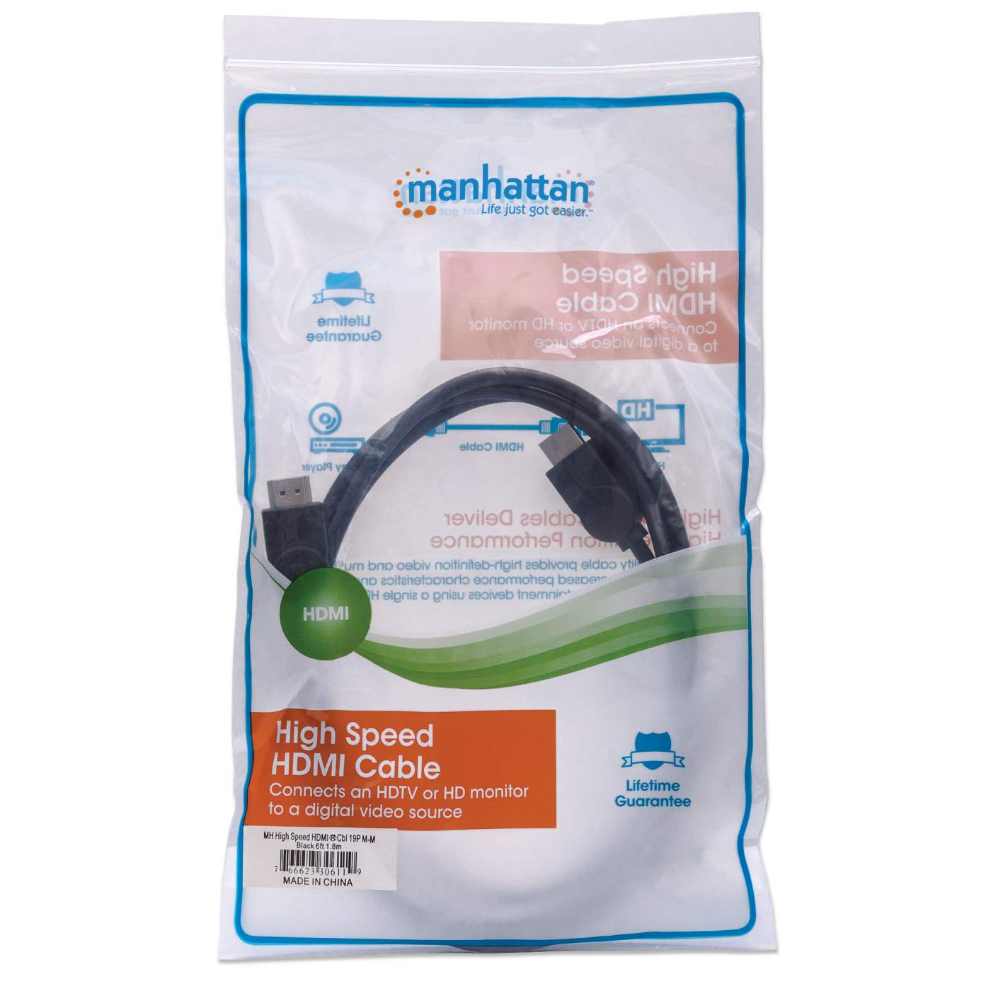 Cable Video Hdmi Manhattan 1.3 Macho-Macho 1.8 Metros 4k@30hz, 3d Blindado 306119