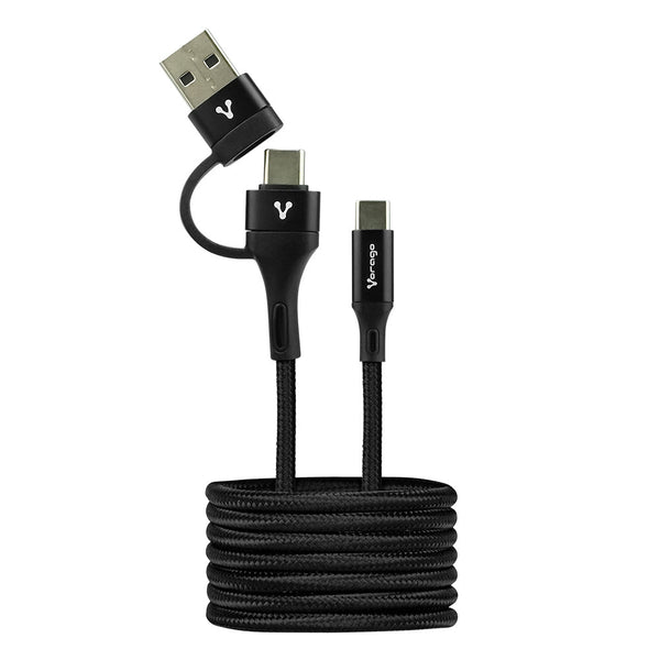 Cable Vorago Tipo C-C Con Adaptador Usb A Pd 60w Carga Rápida Negro Cab-126