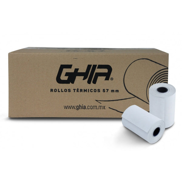 Caja Rollo Papel Termico Ghia 57x40 Mm, 50 Piezas, Para Impresoras De 58mm // Reaccion Negro