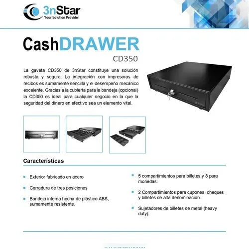 Cajon De Dinero 3nstar Cd350 5 Billetes, 8 Monedas Removible (Cd350)