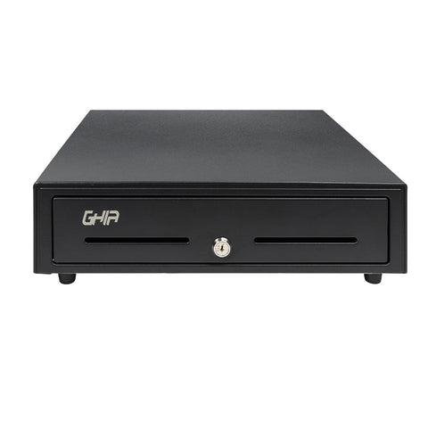 Cajón De Dinero Ghia Negro Uso Rudo, Charola Removible, Panel Frontal Metálico, Compartimientos 5 Billetes Y 8 Monedas